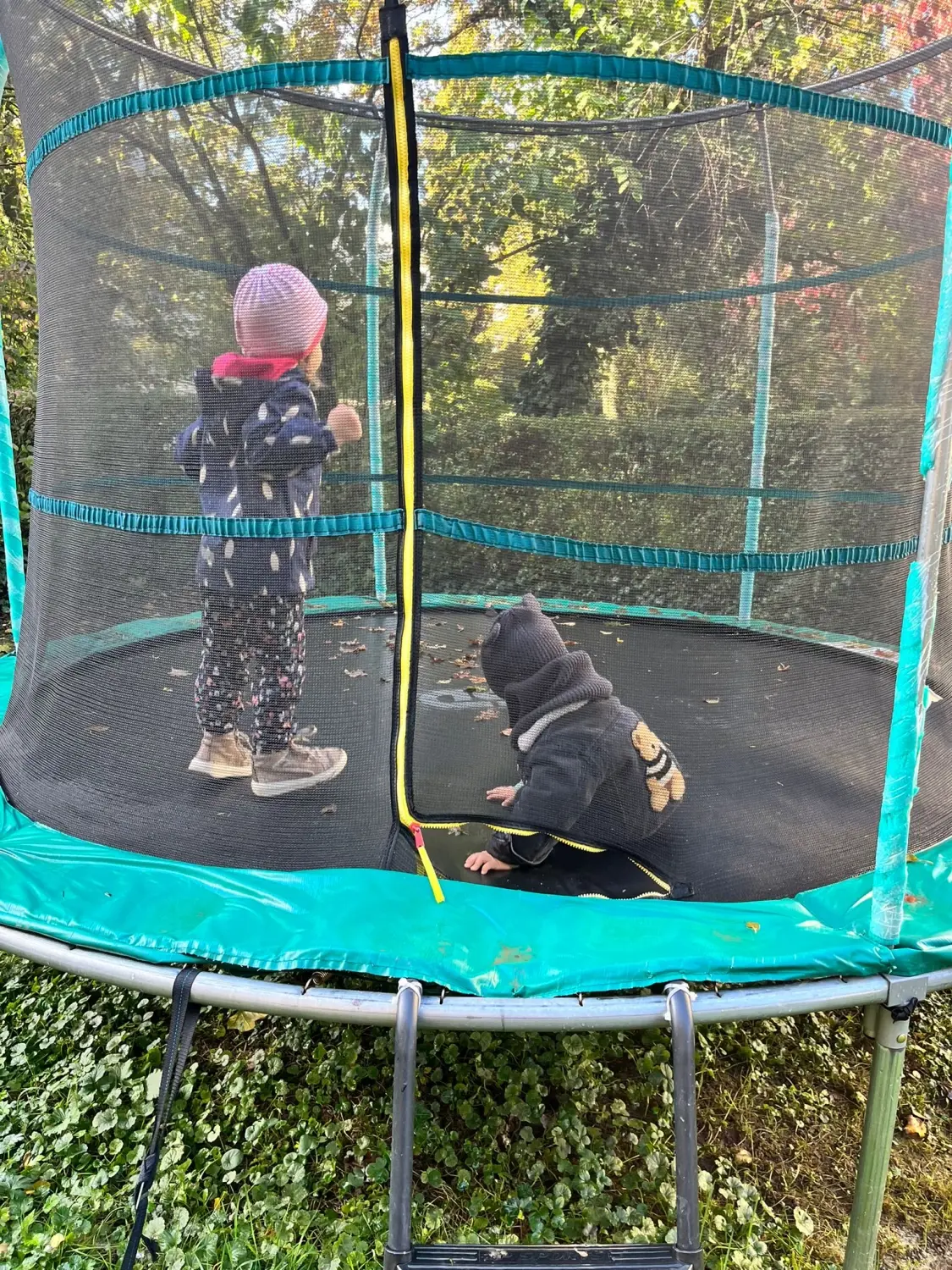 Kinder spielen auf der Hüpfanlage von Tagesmutter